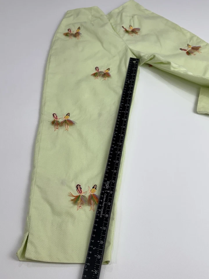 CJ Laing Womens Side Zip High Rise Hula Girl Embroidered Pants Green Sz 2 Hawaii - Image 3 of 4