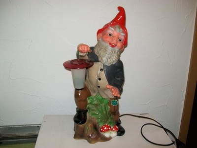   Gartenzwerg Heissner West-Germany  Laterne Pilze beleuchtet #and