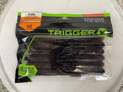 Trigger X 4in/10cm 12pcs Tube Carnassier Ultrabite Aggression Black Red Flake