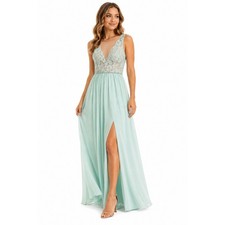 Davids Bridal Size 2 New Maxi Gown Mint Green Lace Mesh Bridesmaid Formal Gala