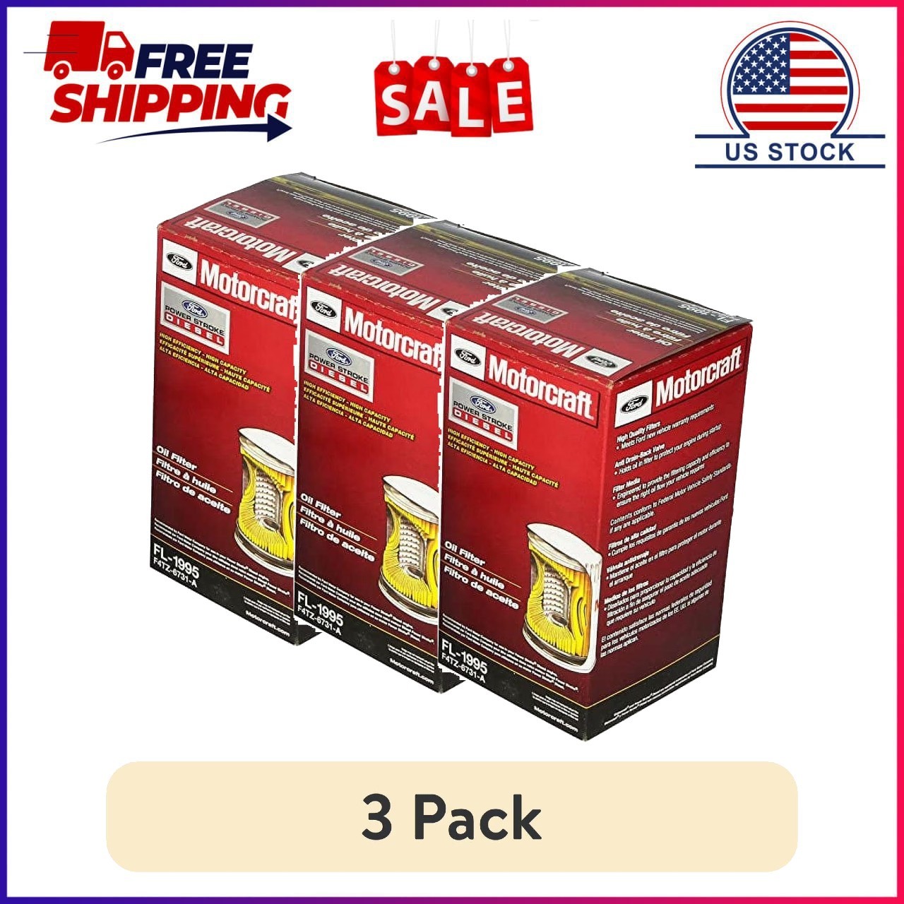 (3 pack) Motorcraft Engine Oil Filter FL-1995A