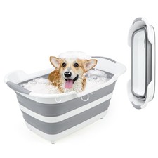 FHTONGE 7.13 Gal/27L Raised Collapsible Dog Bathtub with Drain Hair Catcher, ...