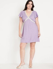 OLD NAVY Size XL Spring Wisteria Fit & Flare Crepe Lace Trim Mini Slip Dress NEW