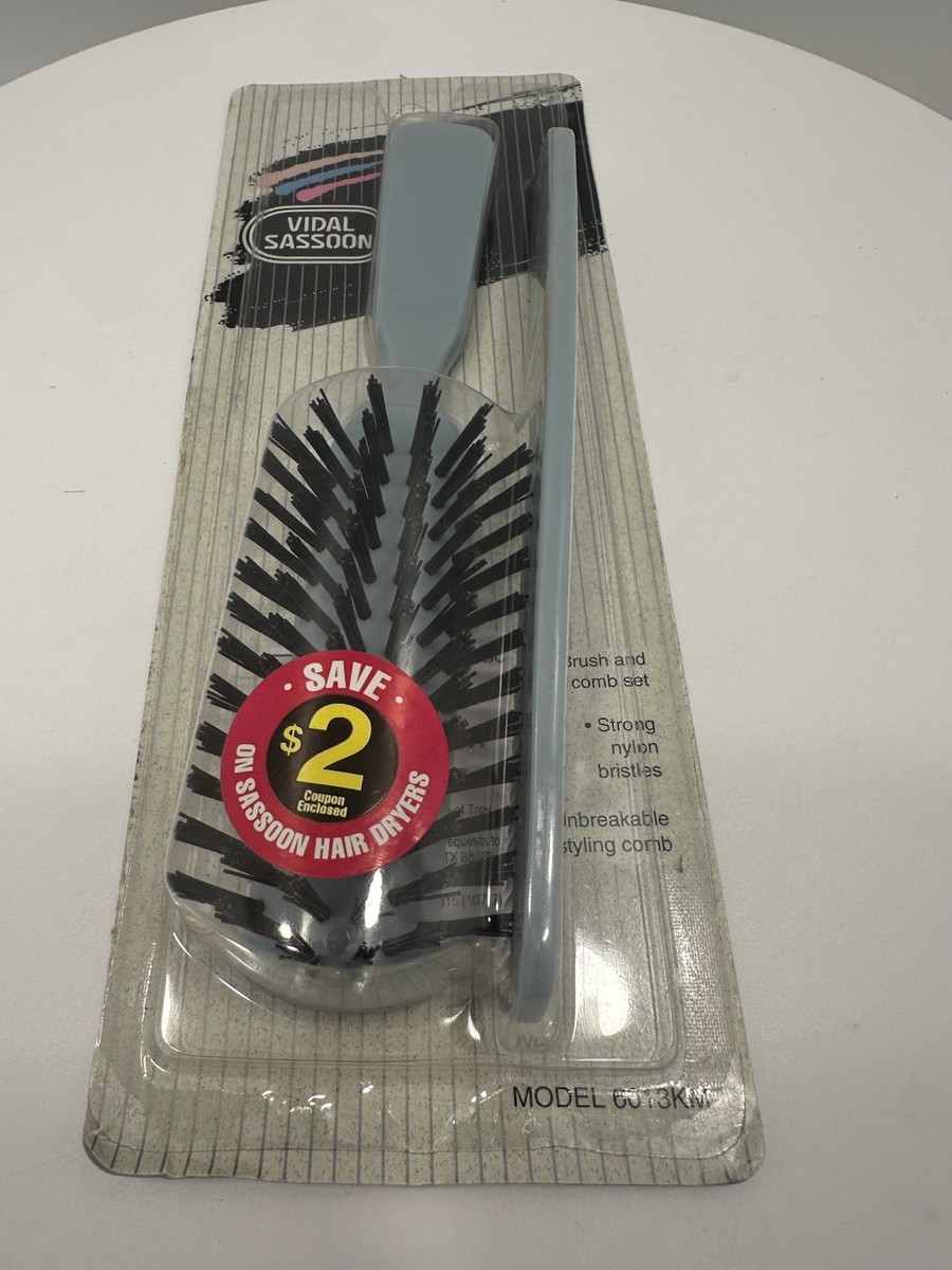 VINTAGE *NEW* 1992 Vidal Sassoon 6013KM Brush & Comb Set Lt Gray