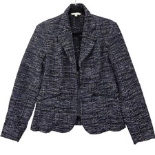 Cabi Womens Navy Blue Structured Woven Textured Zip Up Tweed Blazer Jacket SZ 8