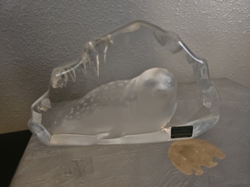 Mats Jonasson Sweden Crystal Carved Baby Seal Figurine Artwork