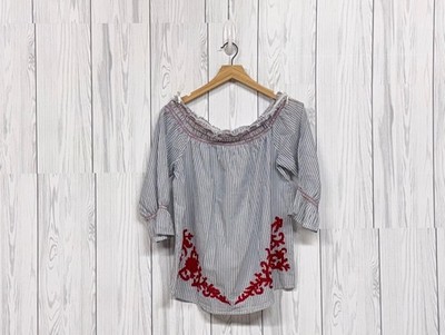 Westport top womens size small white patterned stretch blouse long sleeve