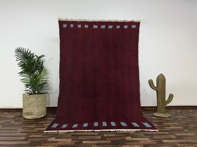 Beni Ourain Berber Moroccan Wool Rug Color Burgundy Blue Design Carpet Area Rug