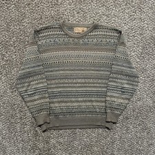 Shenandoah Sweater Size M Brown Geometric Striped Crewneck USA Made - Pre-Owned