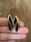 Trifari Black Gold Tone Pierced Earrings Vintage Signed Costume Jewelry