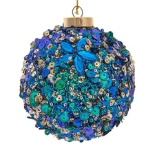 Peacock Glittered Sequin Ball Ornament 100mm