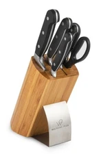 Wolfgang Puck Black 6 Piece Cutlery Set And Bamboo Storage Block|Open Box|READ 