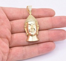 Ciondolo Buddha CZ Satinato Placcato Oro Giallo 14K In Argento Sterling 925