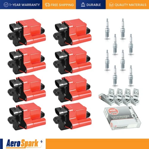 8 Energy Square Ignition Coil & 8 NGK Spark Plug for 99-04 Chevrolet GMC UF271