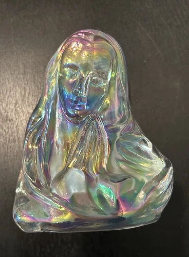 Fenton Iridescent Madonna Candle Holder (Glows Green w/blk light)