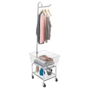 Deluxe Rolling Laundry Valet Organizer W/ Hanging Pole