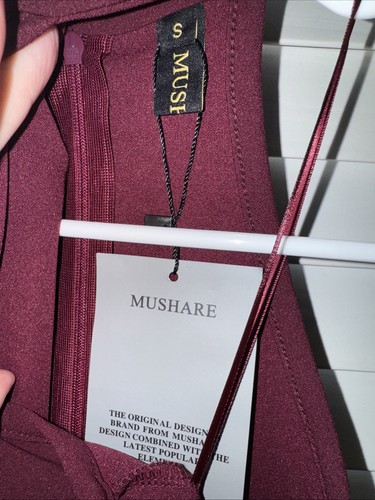 NUEVO CON ETIQUETAS MUSHARE Vestido Formal Para Mujer Cuello en V Sin Mangas Dividido Cóctel Pequeño Borgoña - Imagen 9 de 12