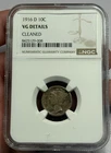 1916 D Mercury Dime Key Date NGC VG DETAILS CLEANED