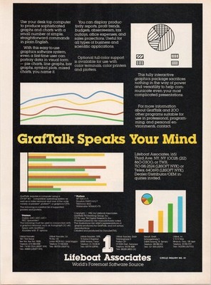Lifeboat Associates 1982 GrafTalk Print Ad Vintage Software Graphics