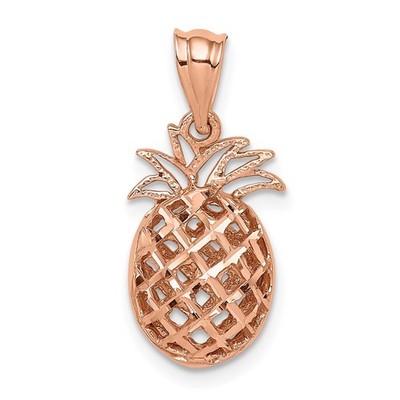 14K Rose poliert & Diamantschliff 3D Ananas Anhänger Armband Halskette