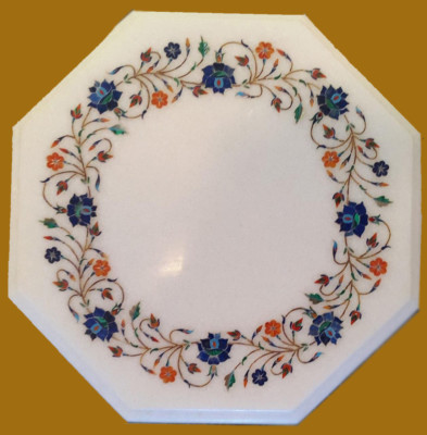 12'' Marble Table Inlay Work Semi Precious Stone Handmade Home Decor Gift