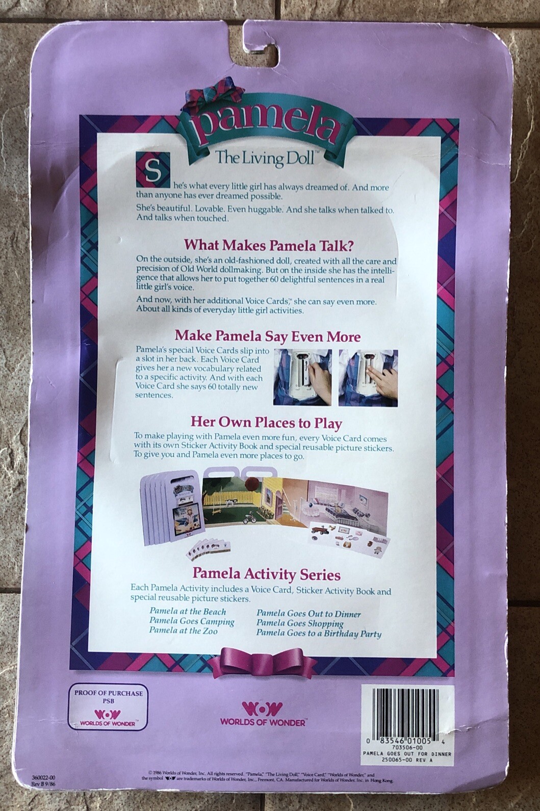 1986 Worlds of Wonder Pamela Goes Out For Dinner Voice Card & Activity Book NEW