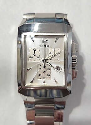 CONCORD MEN'S CHRONOGRAPH ALL-SILVER STAINLESS STEEL DATE WRISTWATCH