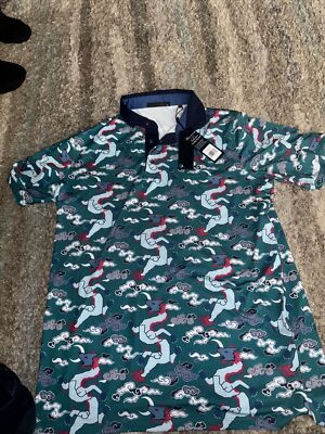Greyson Golf Shirt Polo Wolf Slayer Print Medium Jungle Green