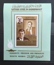 Bloc timbre Qu'Aiti State Hadhramaut 1967. Mi:AD-KS BL14A Kennedy