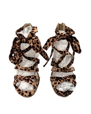 Torrid Womens Leopard Print Faux Suede Ankle Wrap Zip Platform Wedge Size 9W NEW