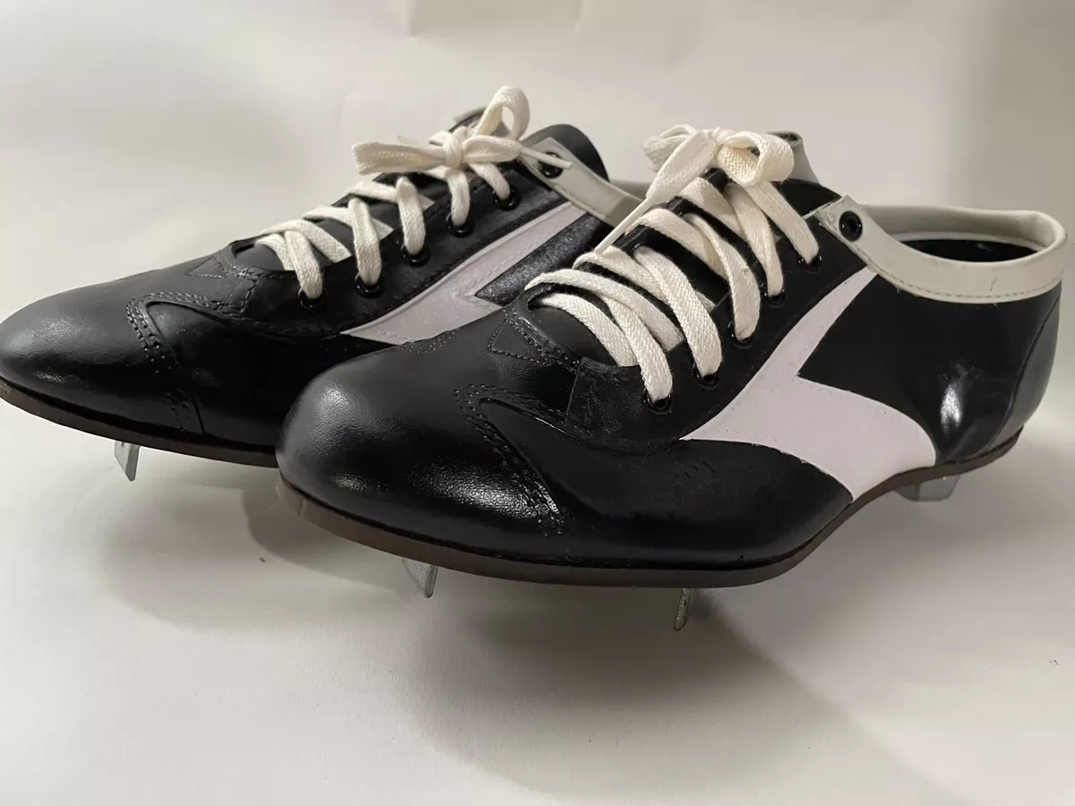 VTG 60S 70S NEW MENS 7.5 9 BLACK LACED LEATHER BASEBALL METAL