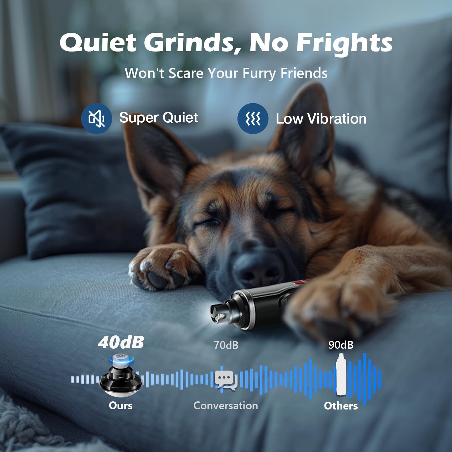 Dog Nail Grinder, Quiet Pet Nail Trimmer, Rechargeable Electric Dog Nail Trim...