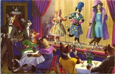 Vintage Artist Postcard  Hartung Well-Behaved Mainzer Cats at a Fashion Show