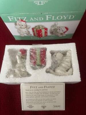 FITZ AND FLOYD KITTY KRINGLE CHRISTMAS TUMBLERS CATS PRESENT 2005 TABLE DECOR