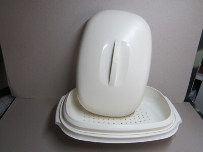 Tupperware Vintage 1273-6 Micro Steamer Strainer 3 pc Ivory Covered Dish Picnic