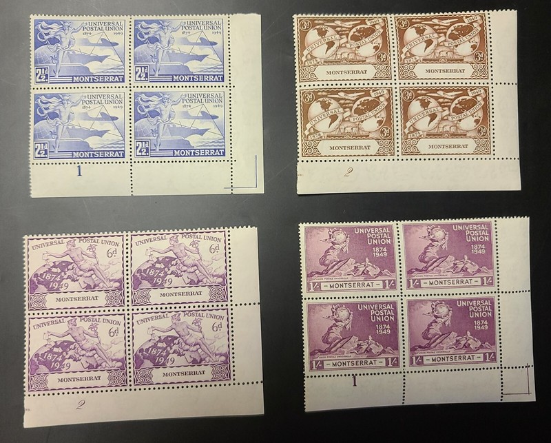 MONTSERRAT 1949 KGVI UPU COMPLETE SET 75th Sc 108-111. SG 117-120 PLATE #1 MNH