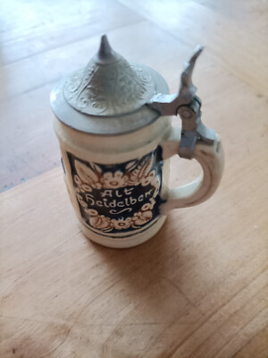 kleiner Schnaps Krug Alt Heidelberg mit Zinndeckel