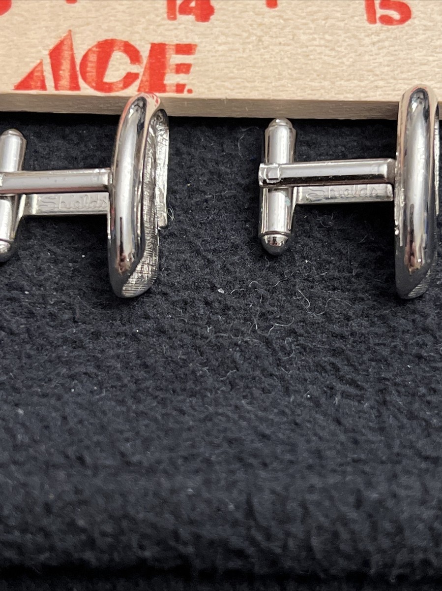 Boutons De Manchette Vintage Argentés Motif Bouclier - Plaqué Argent, Pour Homme, Occasion