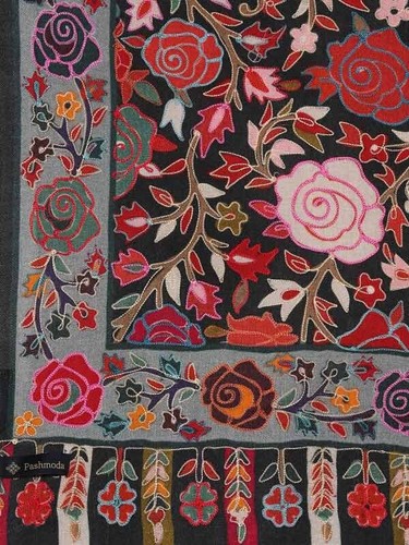 Traditioneller Indischer Wollschal Pure Wool, Handbestickt Edles Kalamkari Stole - Bild 3 von 4