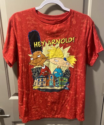 Hey Arnold T-Shirt by Nickelodeon | Red Splatter Dyed | Official Mens Medium