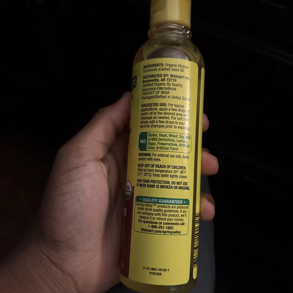 Aceite de ricino prensado en frío Spring Valley orgánico para cabello y piel 8 fl oz Foto 2 de 2