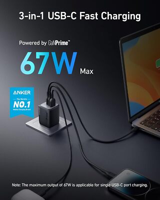 Anker Prime 67W USB C Charger 3Port GaN Wall Charger Fast PPS