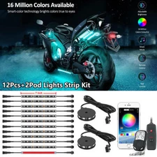 14Pcs Motorcycle RGB LED Neon Under Glow Lights Strip Kit For Harley Honda BMW