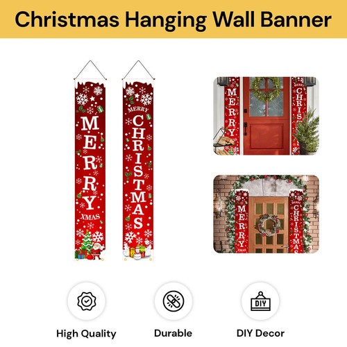 Sign Decoration Decor Merry Christmas Hanging Porch Party Door Wall Banner Xmas - Picture 2 of 16
