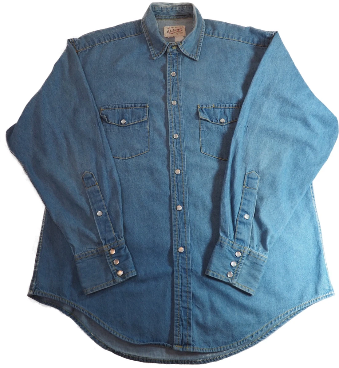 Vintage Rockmount Ranch Wear Denim Shirt Pearl Snaps Made In USA Western XL