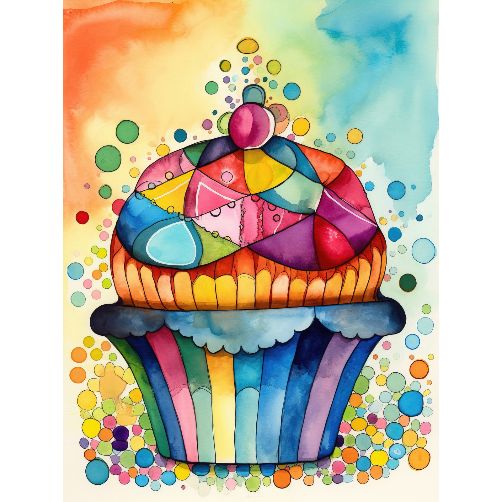 Cupcake Colourful Frosting Modern Watercolour Huge Wall Art Poster Print Giant-image