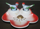 Vintage Blue Bird Nodders Ceramic Porcelain Trinket Jewelry Dish Bluebirds — photo 1