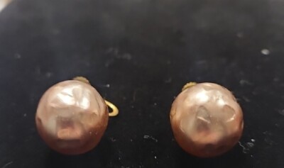 V20 12kt GF Faux Pink Pearl Vintage Screwback Earrings. 5'' Signed