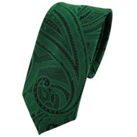 Schmale Tigertie Krawatte GrüN SmaragdgrüN Schwarz Paisley - Krawatte Tie