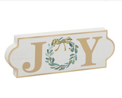 Joy Christmas Sign Wood Table Decor Tier Tray Holiday Wreath Gold Accent NEW - Picture 5 of 5